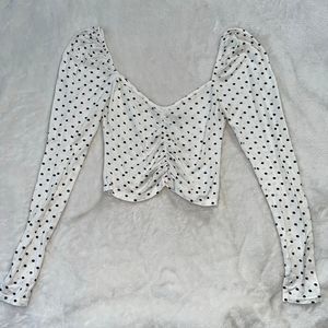 Asos white and black polka dot croptop long sleeve